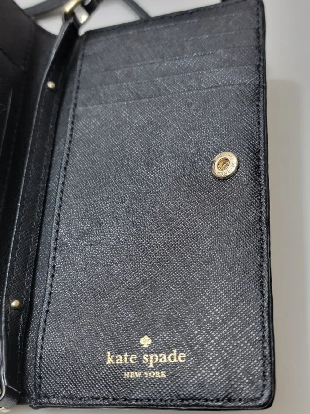 Kate Spade Leather Handbag Saffiano Wallet Crossbody Bag Black Gold Hardware